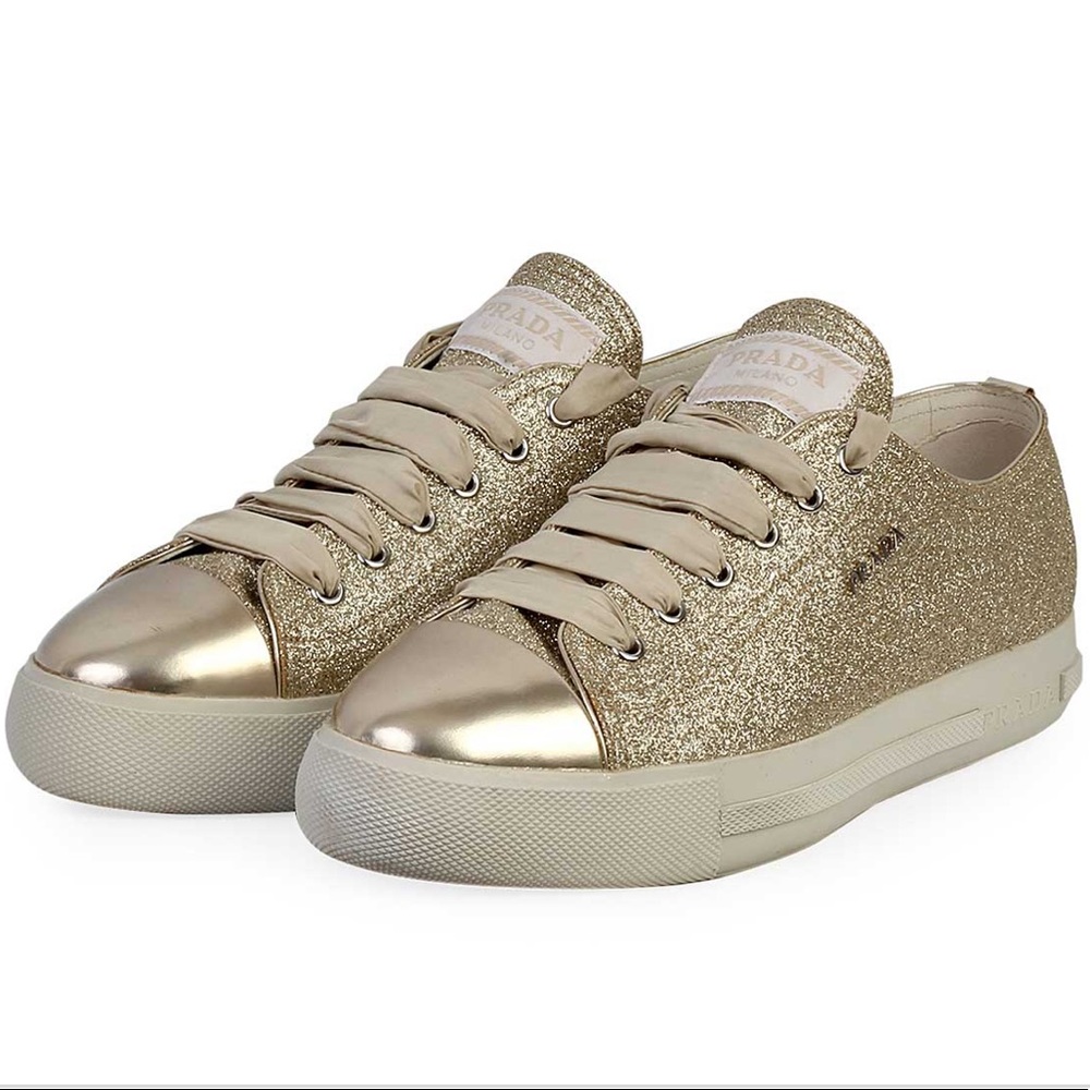 Prada gold glitter sneaker
